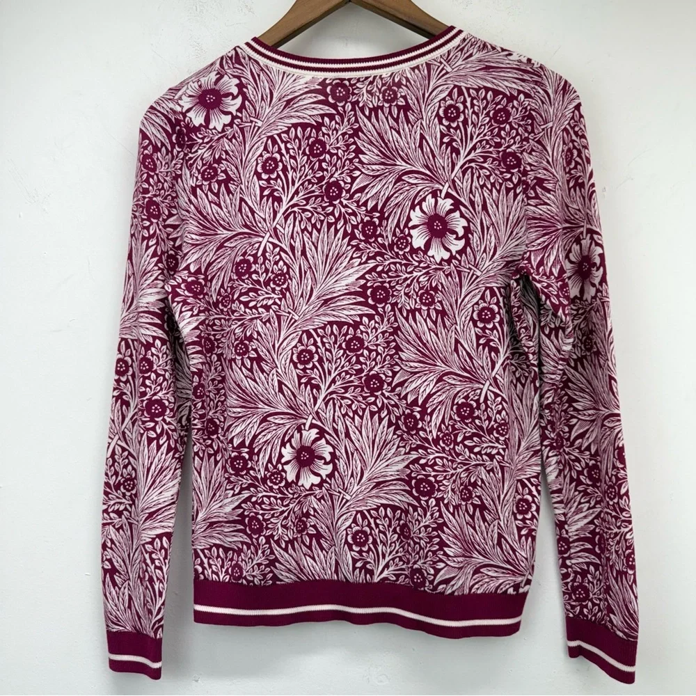 Talbots Sz Medium Petite Women’s Pink Berry Floral Lightweight Cardigan Sweater